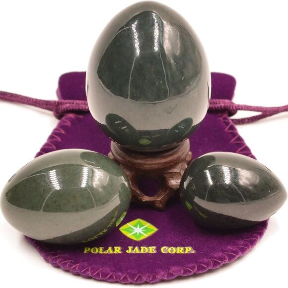 Nephrite Eggs 3pc Set, Yoni Massage, Stone Meditation Relaxation by Genuine Jade - Picture 2 of 4